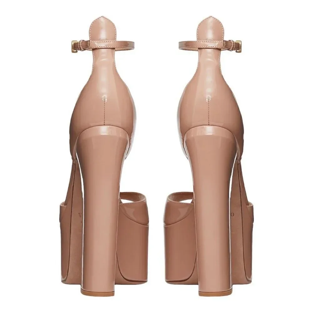 VALENTINO GARAVANI Tan-go Rose Cannelle Platform Patent Leather Sandal Size 10.5